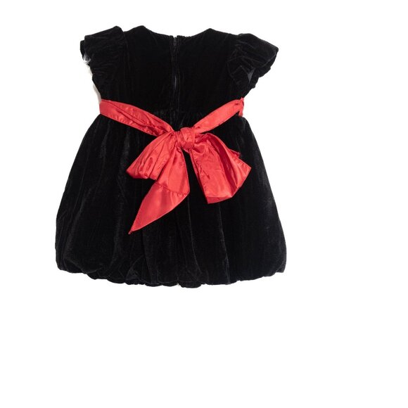 Black Velvet Size 12M Baby Girl Dress With Red Sash Bow Back Closure - Picture 4 of 6